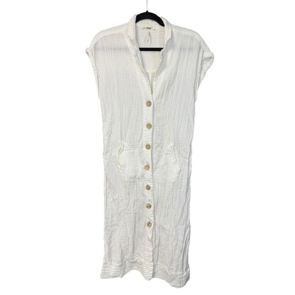 Free People White Cotton Gauze Button-Down Midi Dress – Size S 🤍✨ - Picture 3 of 10
